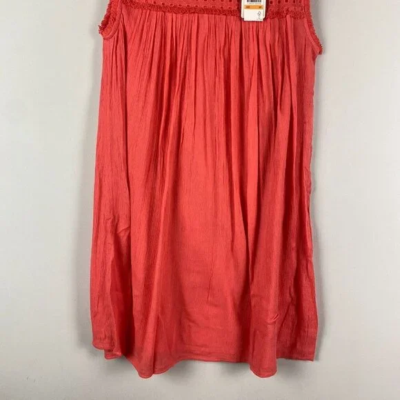 Tommy Bahama Sleeveless Dress Size Small Coral Raw Edge Tassel Crinkle Rayon - Picture 3 of 10